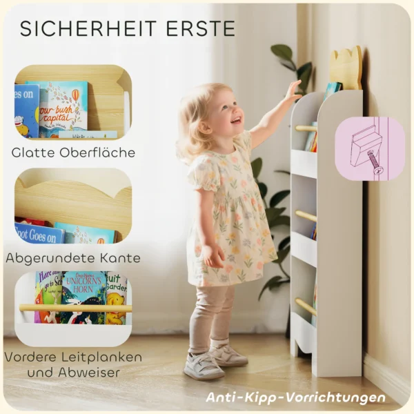 Aiyaplay kinderboekenkast met 3 planken houten opbergrek speelgoedrek voor speelgoed boeken vrijstaand rek kinderkamerrek voor kinderkamer speelkamer 55x15x110cm wit 6