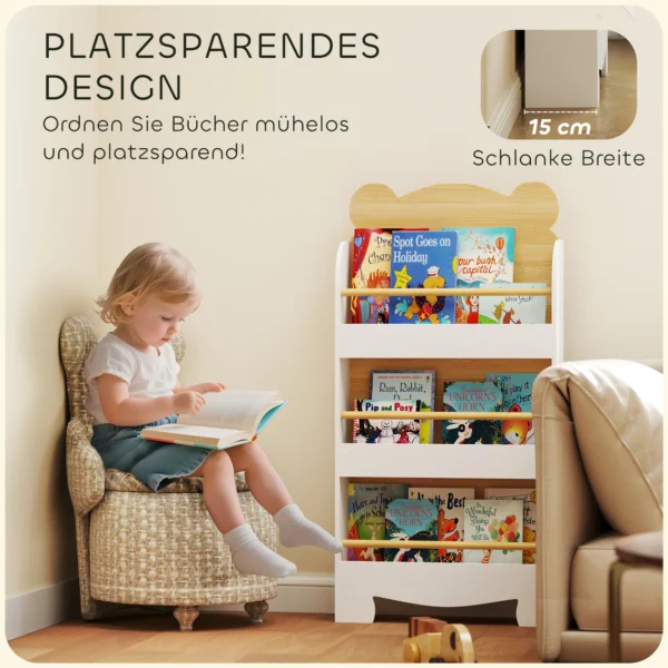 Aiyaplay kinderboekenkast met 3 planken houten opbergrek speelgoedrek voor speelgoed boeken vrijstaand rek kinderkamerrek voor kinderkamer speelkamer 55x15x110cm wit 7