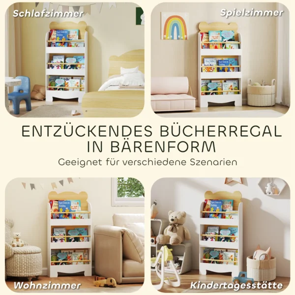Aiyaplay kinderboekenkast met 3 planken houten opbergrek speelgoedrek voor speelgoed boeken vrijstaand rek kinderkamerrek voor kinderkamer speelkamer 55x15x110cm wit 8