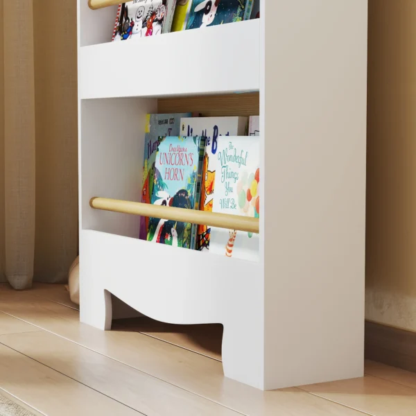 Aiyaplay kinderboekenkast met 3 planken houten opbergrek speelgoedrek voor speelgoed boeken vrijstaand rek kinderkamerrek voor kinderkamer speelkamer 55x15x110cm wit 9