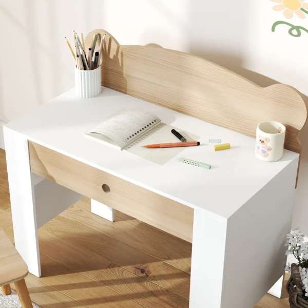 Aiyaplay kinderbureauset met tafelblad & lade kinder bureau en stoel met beer vorm leerling bureau kindertafel jeugdbureau voor jongens & meisjes natuurhout 10