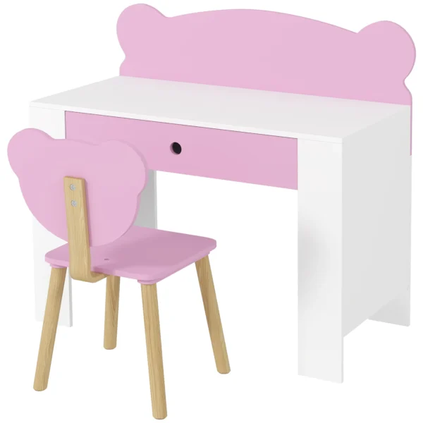 Aiyaplay kinderbureauset met tafelblad & lade kinder bureau en stoel met beer vorm leerling bureau kindertafel jeugdbureau voor jongens & meisjes roze 1