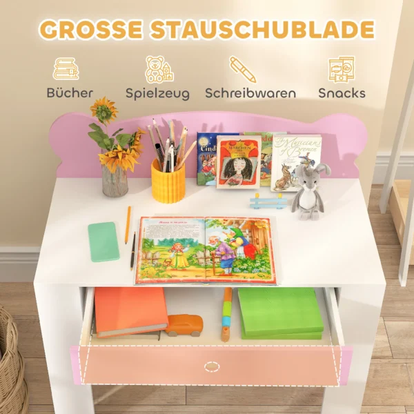 Aiyaplay kinderbureauset met tafelblad & lade kinder bureau en stoel met beer vorm leerling bureau kindertafel jeugdbureau voor jongens & meisjes roze 6