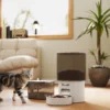 Automatische voederautomaat en 2,5 l waterdispenser voor honden, katten kattenvoer en waterdispenser set voederautomaat reisvoederautomaat voor kleine honden katten huisdieren wit 2