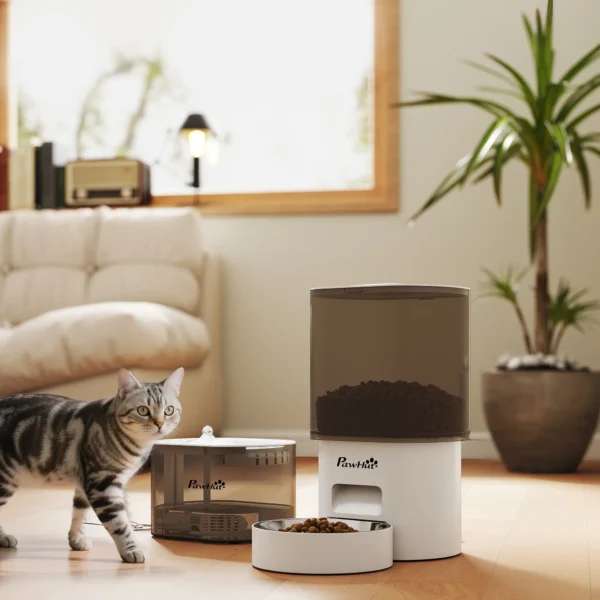 Automatische voederautomaat en 2,5 l waterdispenser voor honden, katten kattenvoer en waterdispenser set voederautomaat reisvoederautomaat voor kleine honden katten huisdieren wit 2