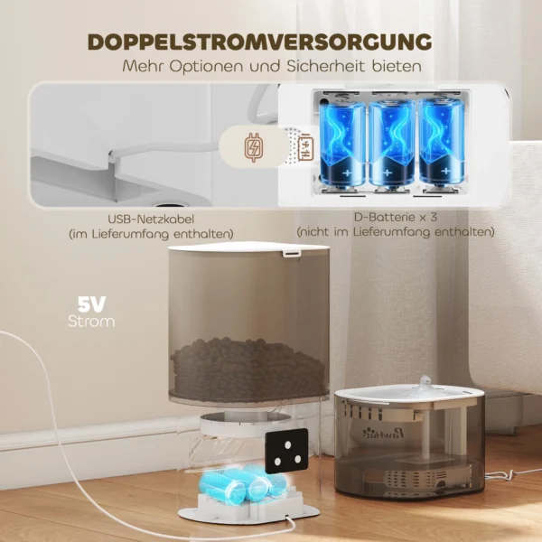Automatische voederautomaat en 2,5 l waterdispenser voor honden, katten kattenvoer en waterdispenser set voederautomaat reisvoederautomaat voor kleine honden katten huisdieren wit 9