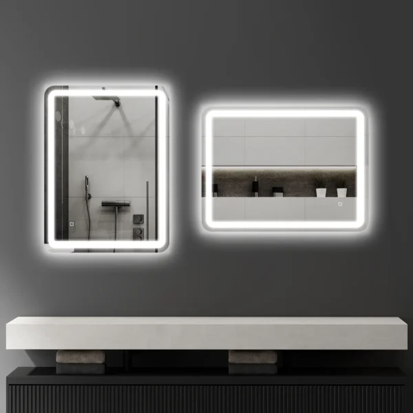 Badkamerspiegel, 60 x 80 cm led spiegel met touch schakelaar, geheugenfunctie, wandspiegel beschlagvrij lichtspiegel met 3 lichtkleuren, zilver 10
