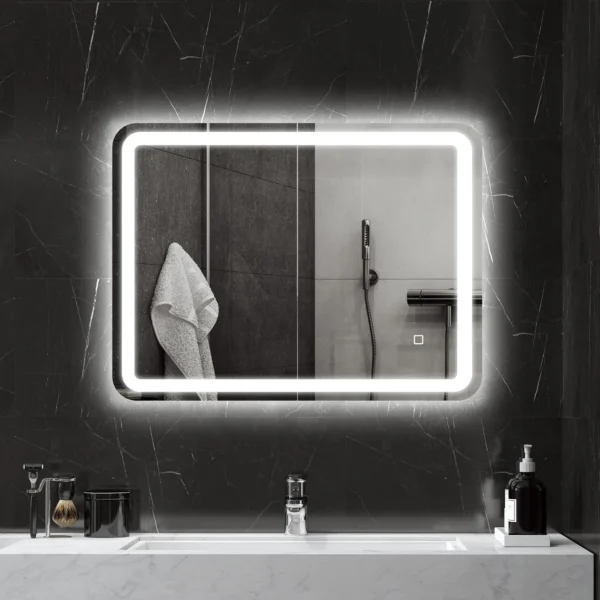 Badkamerspiegel, 60 x 80 cm led spiegel met touch schakelaar, geheugenfunctie, wandspiegel beschlagvrij lichtspiegel met 3 lichtkleuren, zilver 2