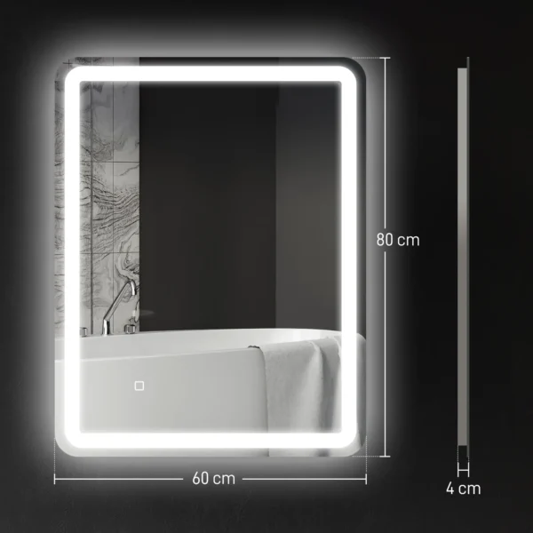 Badkamerspiegel, 60 x 80 cm led spiegel met touch schakelaar, geheugenfunctie, wandspiegel beschlagvrij lichtspiegel met 3 lichtkleuren, zilver 4