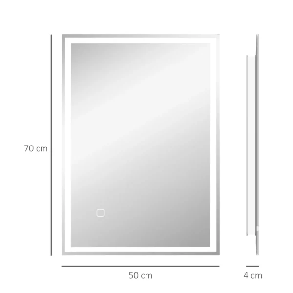 Badkamerspiegel met verlichting 70 x 50 cm led spiegel met geheugenfunctie wandspiegel met touchschakelaar, condensvrije lichtspiegel met 3 lichtkleuren wit 4