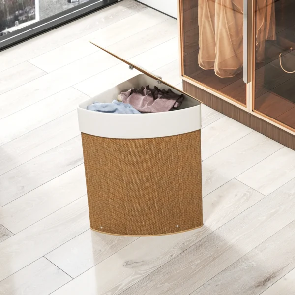 Bamboe wasmand met deksel 55 l hoek wasverzamelaar met uitneembare waszak, wasbox wasmanden voor badkamer wasruimte slaapkamer bruin 10