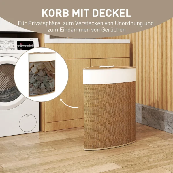 Bamboe wasmand met deksel 55 l hoek wasverzamelaar met uitneembare waszak, wasbox wasmanden voor badkamer wasruimte slaapkamer bruin 6
