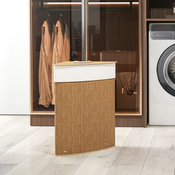 Bamboe wasmand met deksel 55 l hoek wasverzamelaar met uitneembare waszak, wasbox wasmanden voor badkamer wasruimte slaapkamer bruin 8
