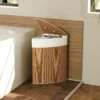 Bamboe wasmand met deksel 55 l hoek wasverzamelaar met uitneembare waszak, wasbox wasmanden voor badkamer wasruimte slaapkamer bruin 9
