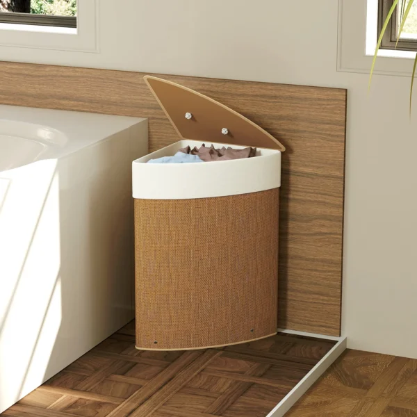 Bamboe wasmand met deksel 55 l hoek wasverzamelaar met uitneembare waszak, wasbox wasmanden voor badkamer wasruimte slaapkamer bruin 9