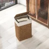 Bamboe wasmand met deksel 72 l wasverzamelaar met touwhandvatten, uitneembare waszak, wasmanden was sorteerder voor wasruimte slaapkamer badkamer bruin 10