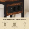 Bijzettafel salontafel in c vorm met draagtas, industriële nachtkastje met usb aansluitingen, stopcontacten voor woonkamer, slaapkamer, rustiek bruin 5