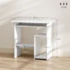 Bureau, 80 x 45 cm, computertafel, kantoor tafel met toetsenbordlade, open vakken en opbergruimtes, spaanplaat, voor thuis kantoor, slaapkamer, wit 4