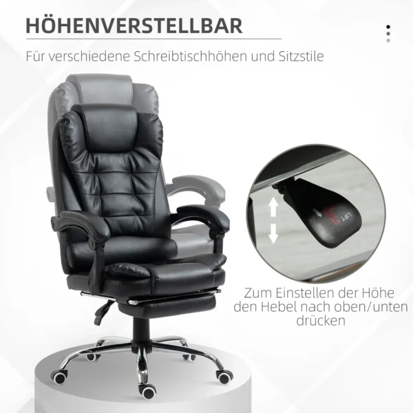 Bureaustoel directeursstoel met voetensteun, bureaustoel met kantelfunctie, in hoogte verstelbare computerstoel met armleuning, draaistoel voor kantoor, kunstleer, zwart 5