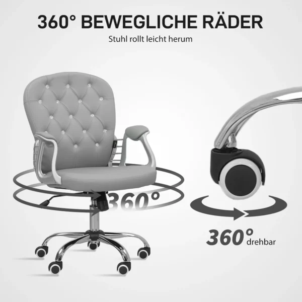 Bureaustoel, ergonomische bureaustoel met armleuning, gevoerde rugleuning, in hoogte verstelbare computerstoel met kunstleer look, draaistoel voor thuis kantoor, lichtgrijs 6