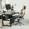 Bureaustoel, ergonomische bureaustoel met armleuning, gevoerde rugleuning, in hoogte verstelbare computerstoel met kunstleer look, draaistoel voor thuis kantoor, lichtgrijs 9
