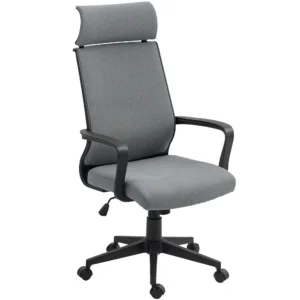 Bureaustoel, ergonomische bureaustoel met armleuning, hoofdsteun, in hoogte verstelbare draaistoel met kantelfunctie, computerstoel met kunstwol look, donkergrijs 1