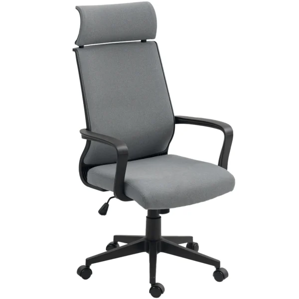Bureaustoel, ergonomische bureaustoel met armleuning, hoofdsteun, in hoogte verstelbare draaistoel met kantelfunctie, computerstoel met kunstwol look, donkergrijs 1
