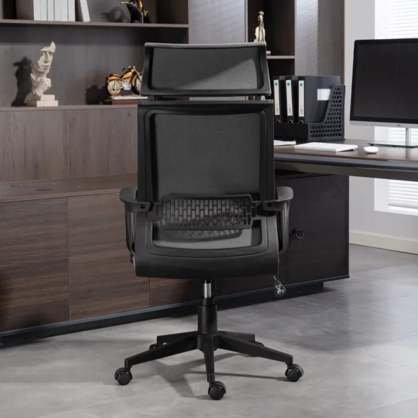 Bureaustoel, ergonomische bureaustoel met armleuning, hoofdsteun, in hoogte verstelbare draaistoel met kantelfunctie, computerstoel met kunstwol look, donkergrijs 10