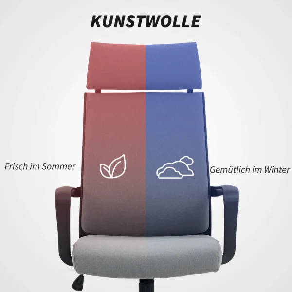 Bureaustoel, ergonomische bureaustoel met armleuning, hoofdsteun, in hoogte verstelbare draaistoel met kantelfunctie, computerstoel met kunstwol look, donkergrijs 6