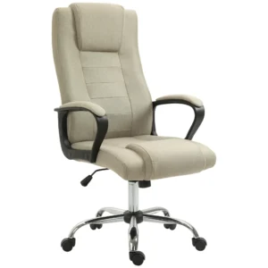 Bureaustoel, ergonomische bureaustoel met hoofdsteun, in hoogte verstelbare computerstoel met linnenlook, draaistoel voor thuiswerk, beige 1