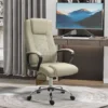 Bureaustoel, ergonomische bureaustoel met hoofdsteun, in hoogte verstelbare computerstoel met linnenlook, draaistoel voor thuiswerk, beige 2