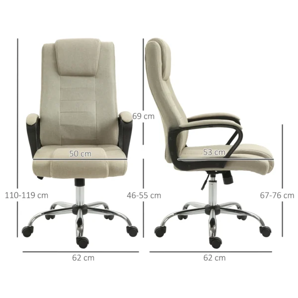 Bureaustoel, ergonomische bureaustoel met hoofdsteun, in hoogte verstelbare computerstoel met linnenlook, draaistoel voor thuiswerk, beige 4