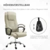 Bureaustoel, ergonomische bureaustoel met hoofdsteun, in hoogte verstelbare computerstoel met linnenlook, draaistoel voor thuiswerk, beige 5