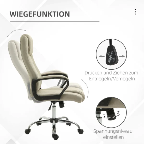 Bureaustoel, ergonomische bureaustoel met hoofdsteun, in hoogte verstelbare computerstoel met linnenlook, draaistoel voor thuiswerk, beige 7