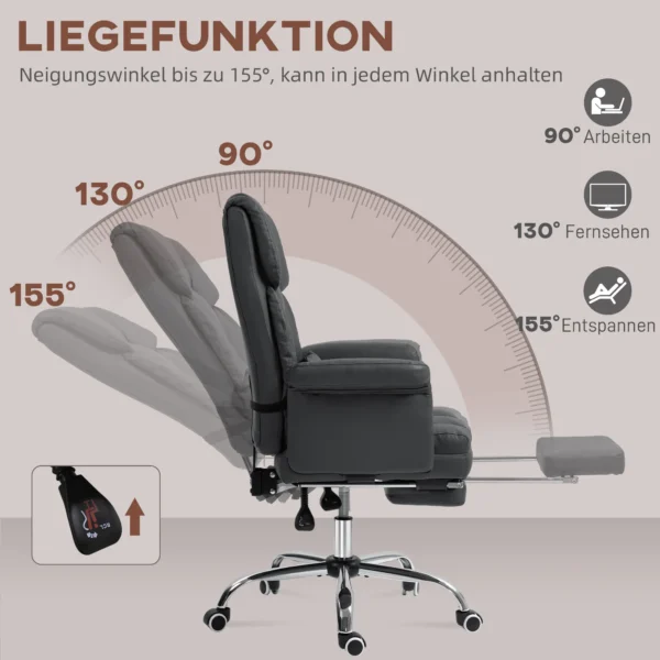 Bureaustoel, ergonomische bureaustoel met ligfunctie, lendenkussen, in hoogte verstelbare computerstoel met voetensteun, draaifunctie, voor thuiswerk, kunstleer, zwart 7