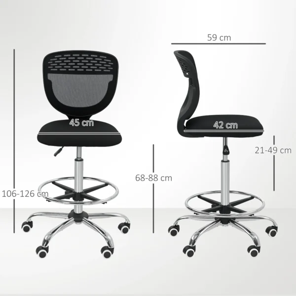 Bureaustoel ergonomische bureaustoel met verstelbare voetenring, in hoogte verstelbare computerstoel met netbekleding, kantoorstoel, draaistoel zwart 4
