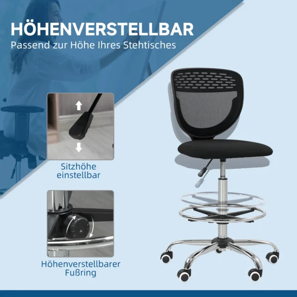 Bureaustoel ergonomische bureaustoel met verstelbare voetenring, in hoogte verstelbare computerstoel met netbekleding, kantoorstoel, draaistoel zwart 6