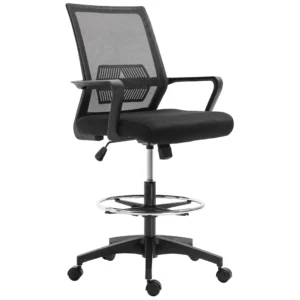 Bureaustoel ergonomische bureaustoel met verstelbare voetenring, lendensteun, in hoogte verstelbare draaistoel met netbekleding, kantelfunctie, computerstoel, zwart 1