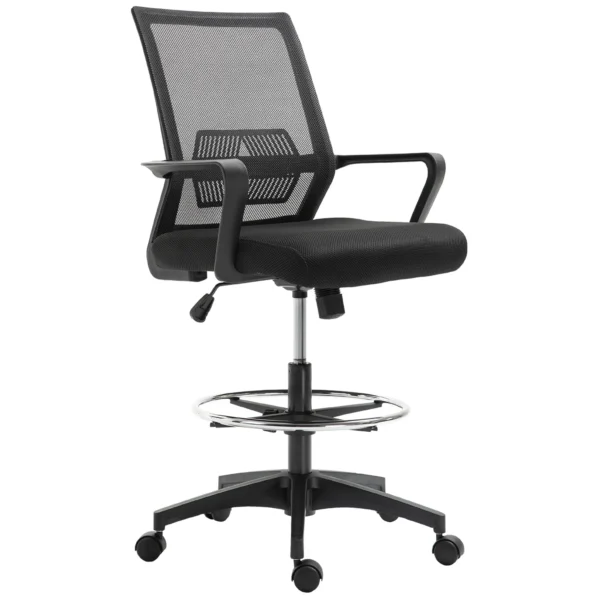 Bureaustoel ergonomische bureaustoel met verstelbare voetenring, lendensteun, in hoogte verstelbare draaistoel met netbekleding, kantelfunctie, computerstoel, zwart 1
