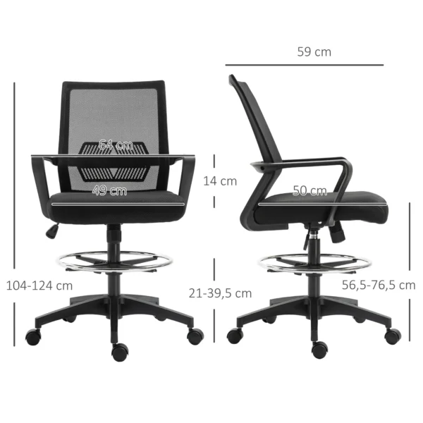 Bureaustoel ergonomische bureaustoel met verstelbare voetenring, lendensteun, in hoogte verstelbare draaistoel met netbekleding, kantelfunctie, computerstoel, zwart 4