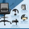 Bureaustoel ergonomische bureaustoel met verstelbare voetenring, lendensteun, in hoogte verstelbare draaistoel met netbekleding, kantelfunctie, computerstoel, zwart 8