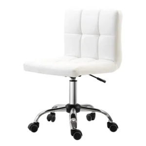 Bureaustoel, ergonomische bureaustoel zonder armleuningen, in hoogte verstelbare draaistoel, computerstoel voor kantoor, studeerkamer, kunstleer, wit 1