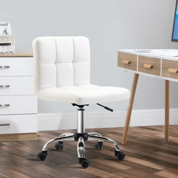 Bureaustoel, ergonomische bureaustoel zonder armleuningen, in hoogte verstelbare draaistoel, computerstoel voor kantoor, studeerkamer, kunstleer, wit 2