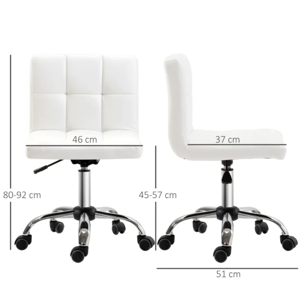 Bureaustoel, ergonomische bureaustoel zonder armleuningen, in hoogte verstelbare draaistoel, computerstoel voor kantoor, studeerkamer, kunstleer, wit 4