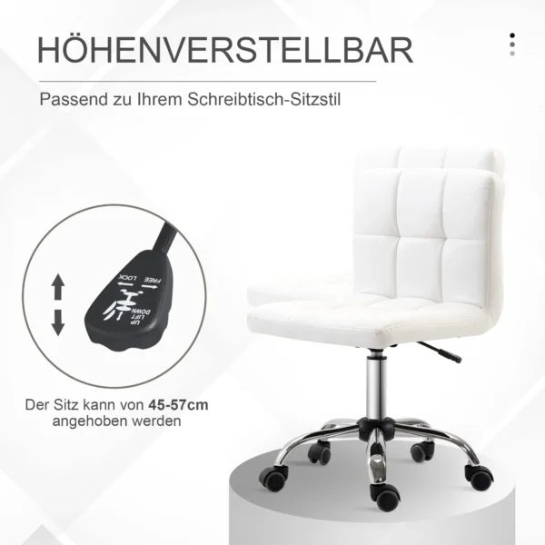 Bureaustoel, ergonomische bureaustoel zonder armleuningen, in hoogte verstelbare draaistoel, computerstoel voor kantoor, studeerkamer, kunstleer, wit 5