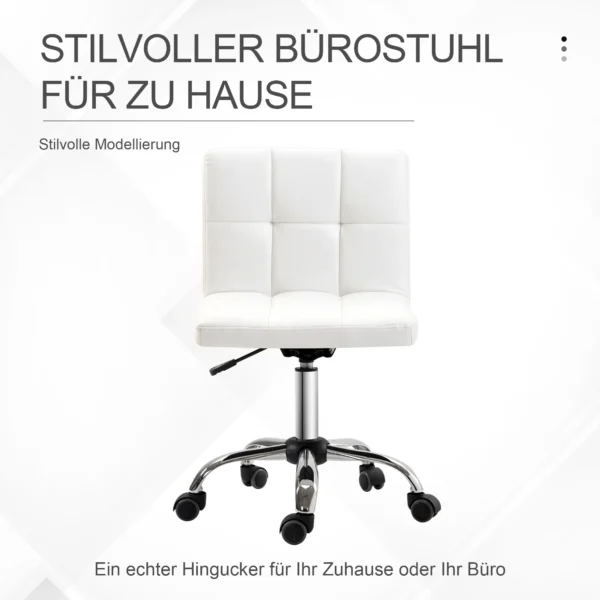 Bureaustoel, ergonomische bureaustoel zonder armleuningen, in hoogte verstelbare draaistoel, computerstoel voor kantoor, studeerkamer, kunstleer, wit 6