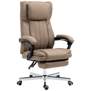 Bureaustoel met 5 massagestanden, ergonomische bureaustoel met verstelbare rugleuning, hoofdsteun, voetensteun, in hoogte verstelbare draaistoel met afstandsbediening, linnenlook, bruin 1