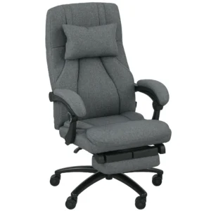 Bureaustoel met massagefunctie, ergonomische bureaustoel met ligfunctie, hoofdsteun met usb interface in hoogte verstelbaar draaibare directiestoel met linnenlook, donkergrijs 1