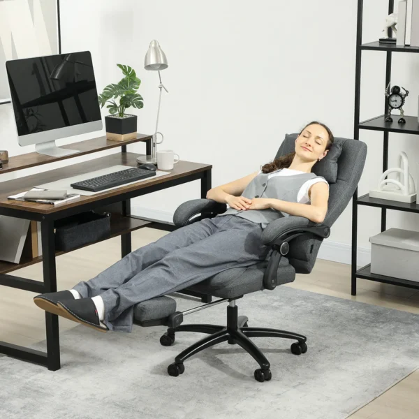 Bureaustoel met massagefunctie, ergonomische bureaustoel met ligfunctie, hoofdsteun met usb interface in hoogte verstelbaar draaibare directiestoel met linnenlook, donkergrijs 2