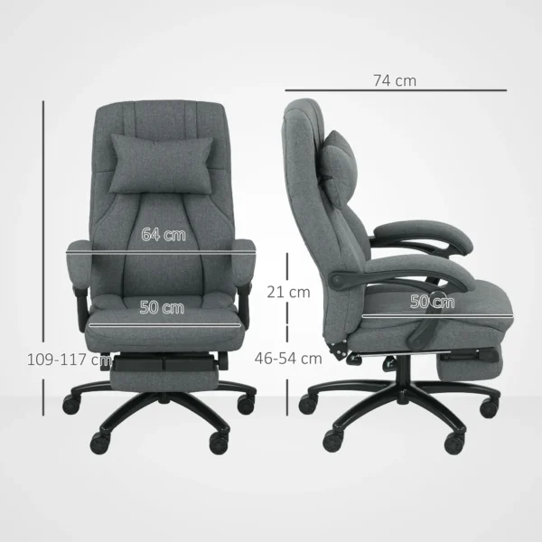 Bureaustoel met massagefunctie, ergonomische bureaustoel met ligfunctie, hoofdsteun met usb interface in hoogte verstelbaar draaibare directiestoel met linnenlook, donkergrijs 4